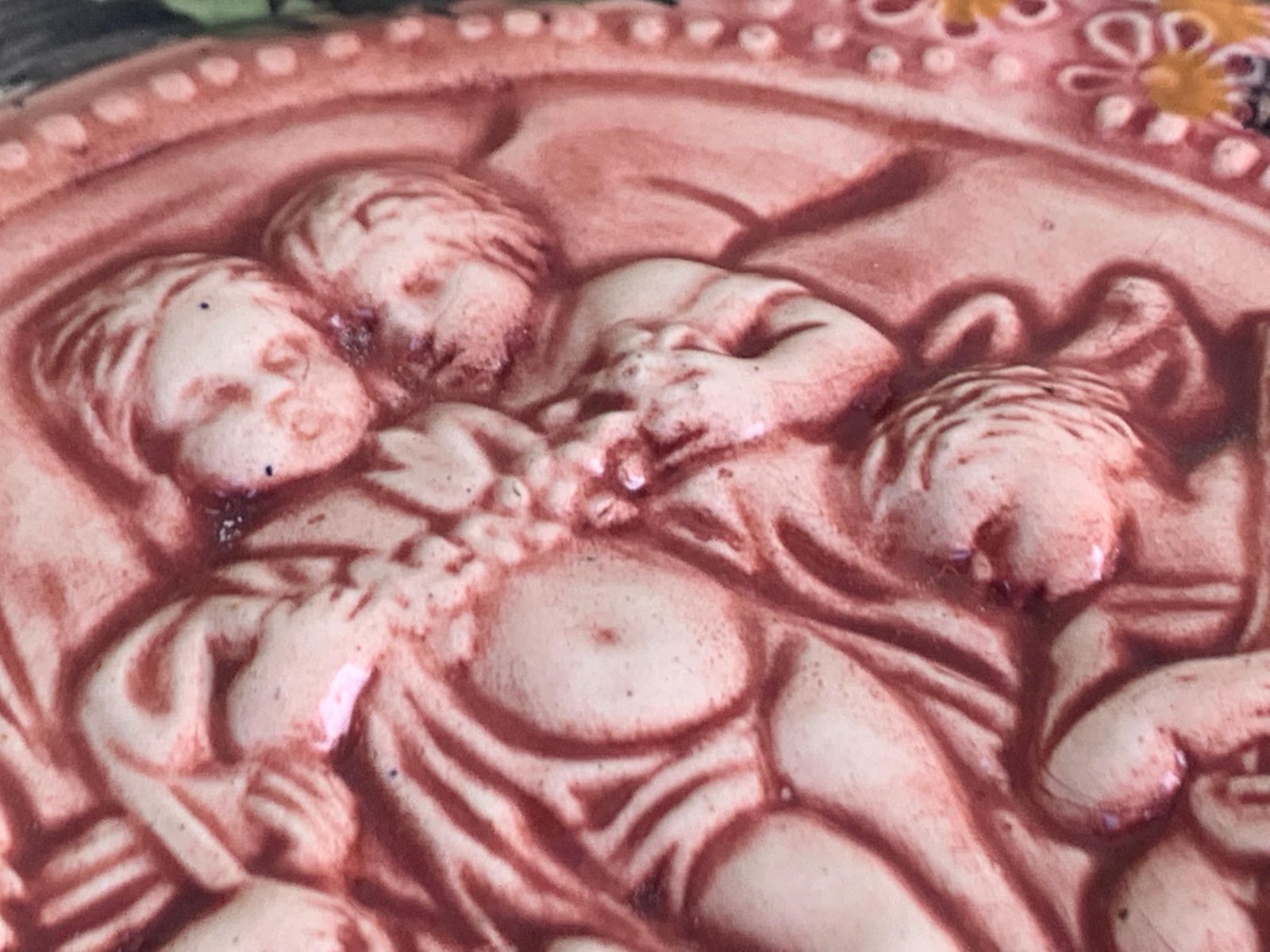 photo for sale 19th Century Spanish Terracotta Relief Dish With Cherubs & Flowers