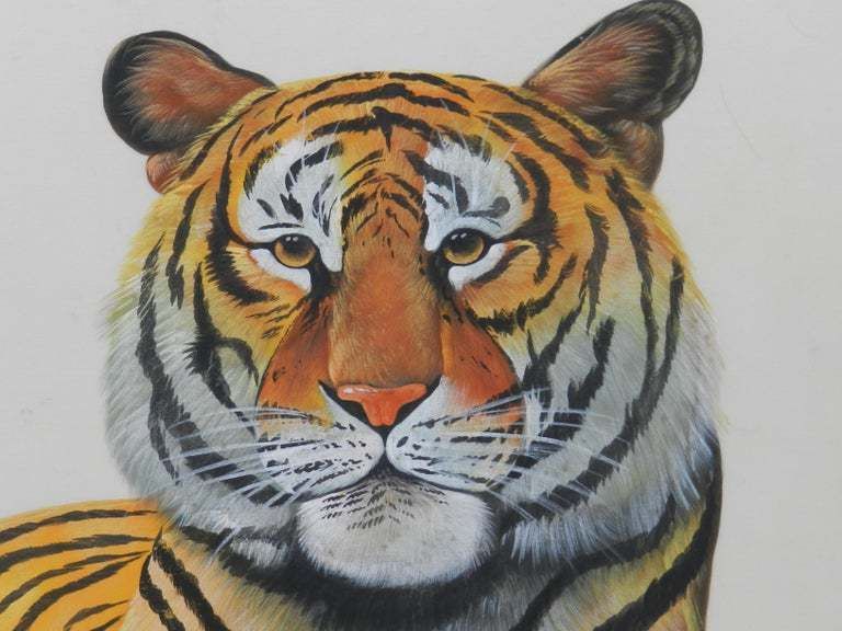 Tiger Watercolor Painting Signed By Artist 20th Century Asian photo for sale
