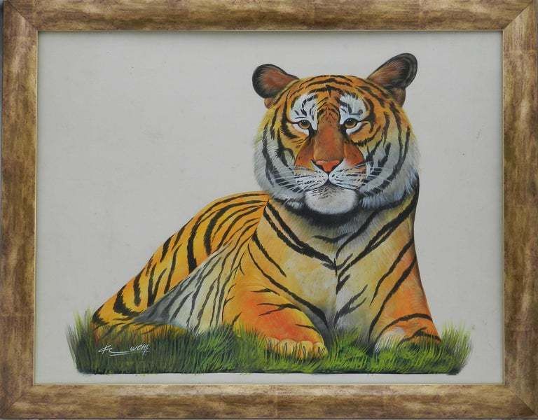 photo for sale Tiger Watercolor Painting Signed By Artist 20th Century Asian