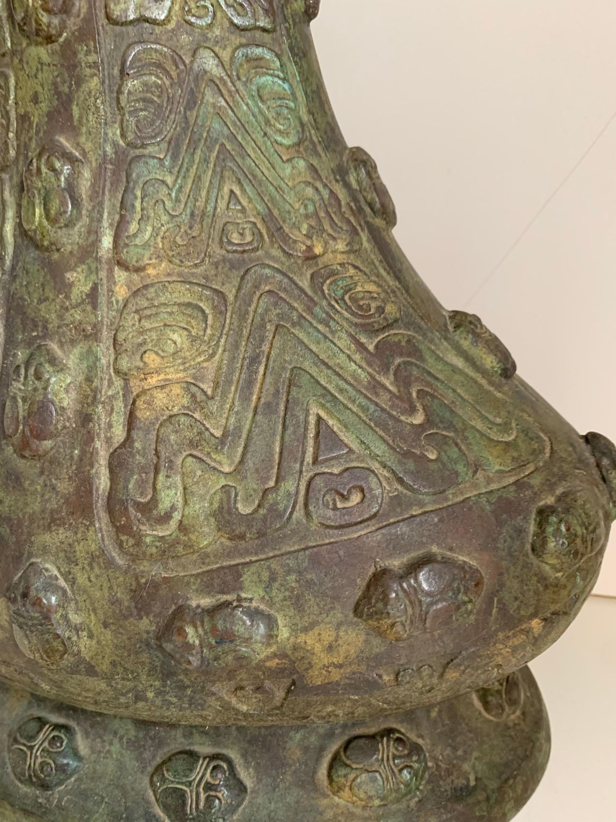 34788.0 Chinese Archaistic Bronze Vase, Circa 1900 Shang Dynasty Style Gu Vessel photo