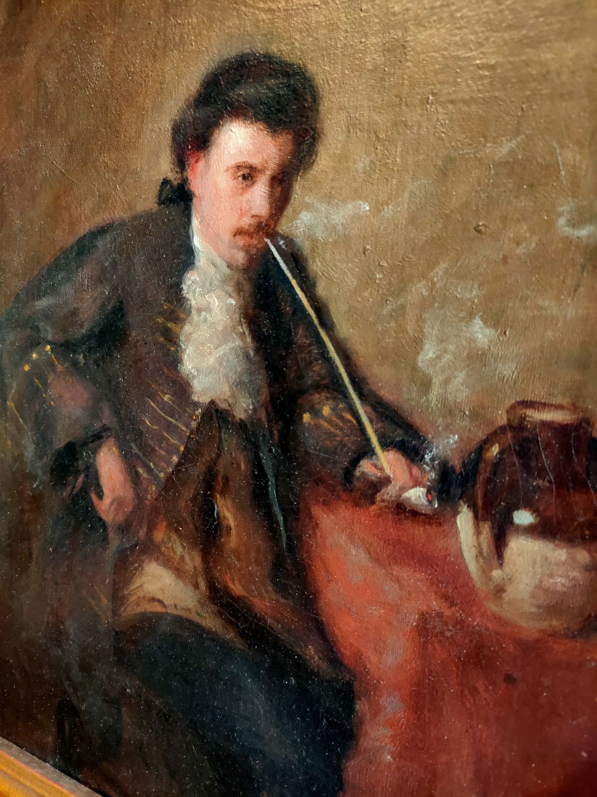 Oil Painting   19th Century Portrait "The Soothing Weed" photo for sale