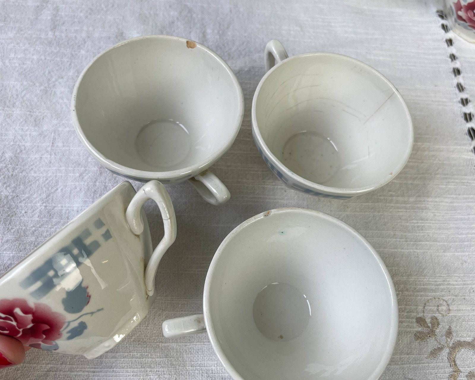 photo for sale Vintage Tea Service In Flowered Earthenware Sarreguemines Model "Troyes" ~ Vintage Coffee Service Made In France ~ Tea Cups ~ Teapot