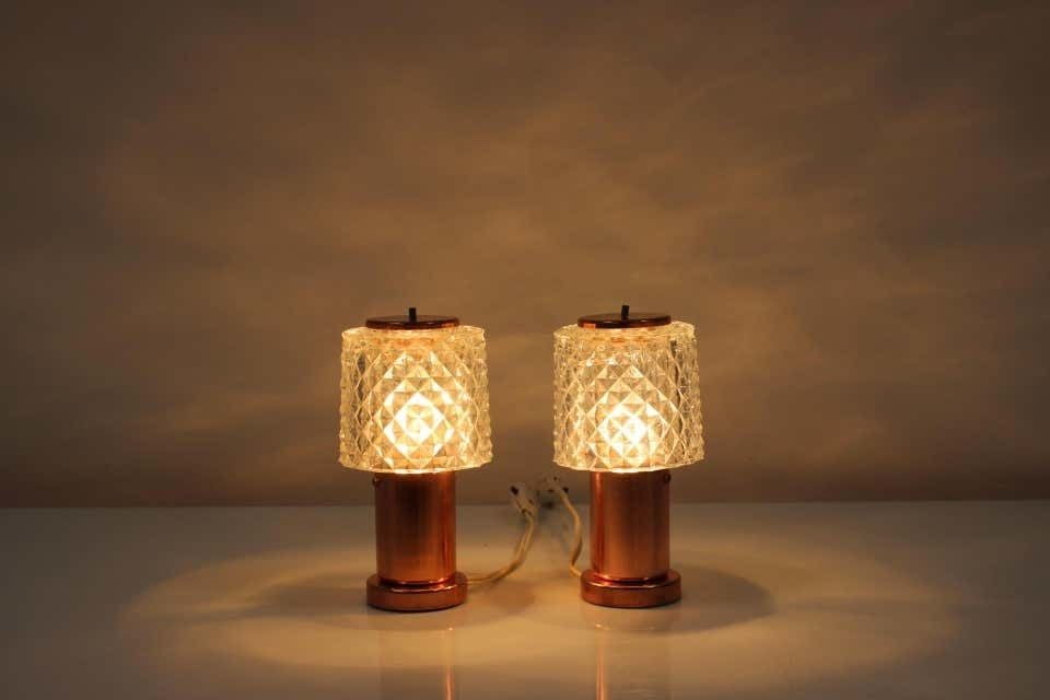 1970s Pair Of Copper Table Lamps By Kamenický šenov, Czechoslovakia photo vintage