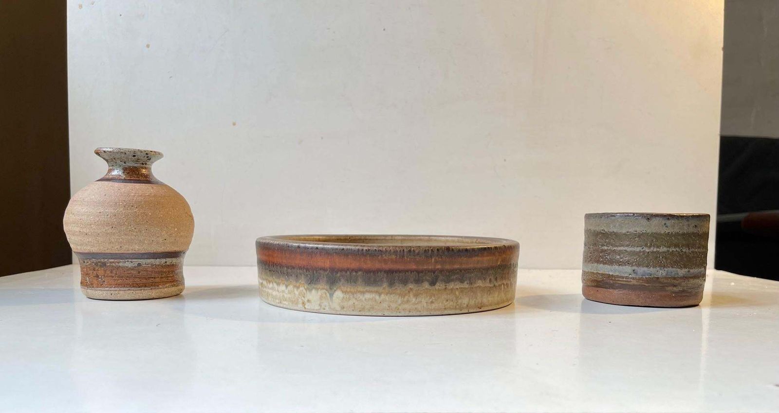 Striped Scandinavian Modern Stoneware Pieces 1970s Group Of 3 photo furniture