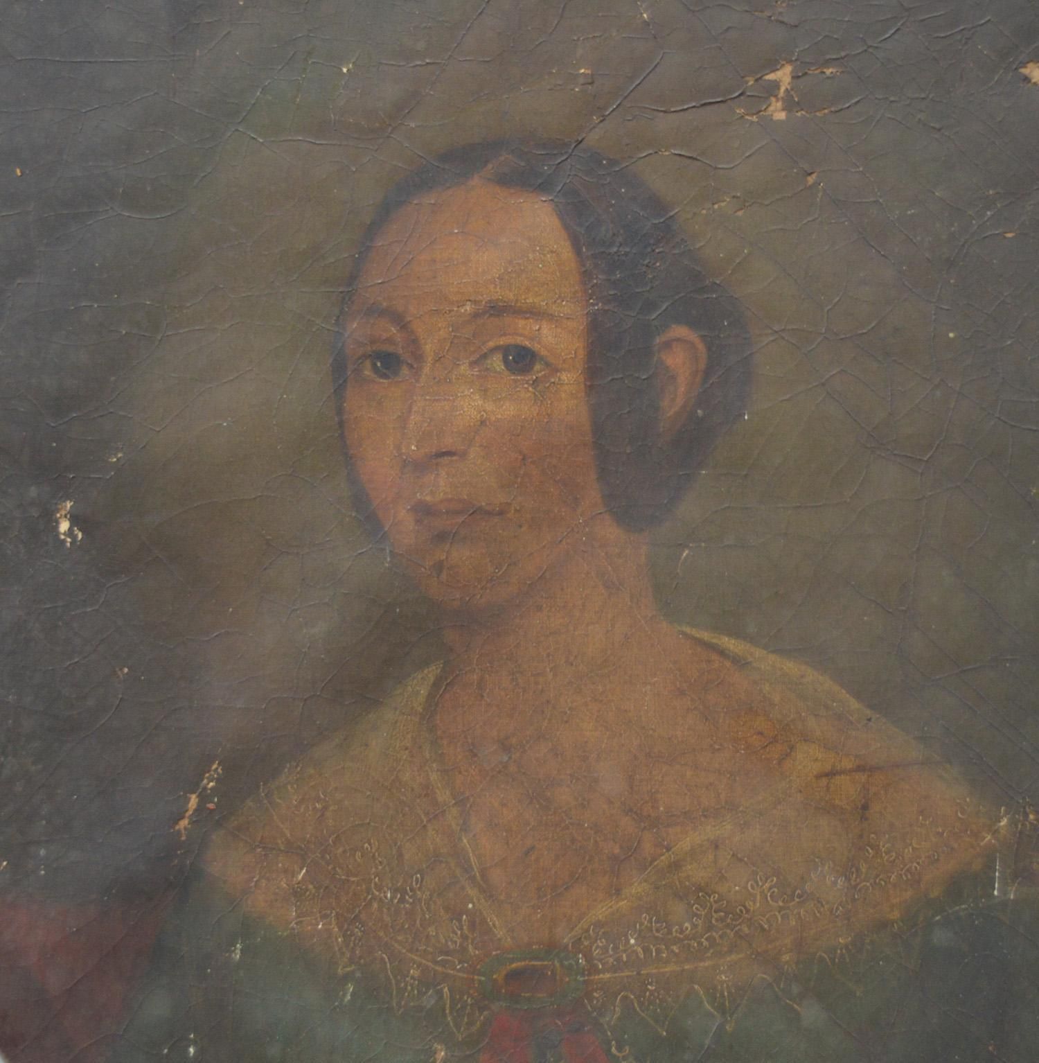 Naive Oil Painting, Portrait Of A Girl. C.1820 photo for sale