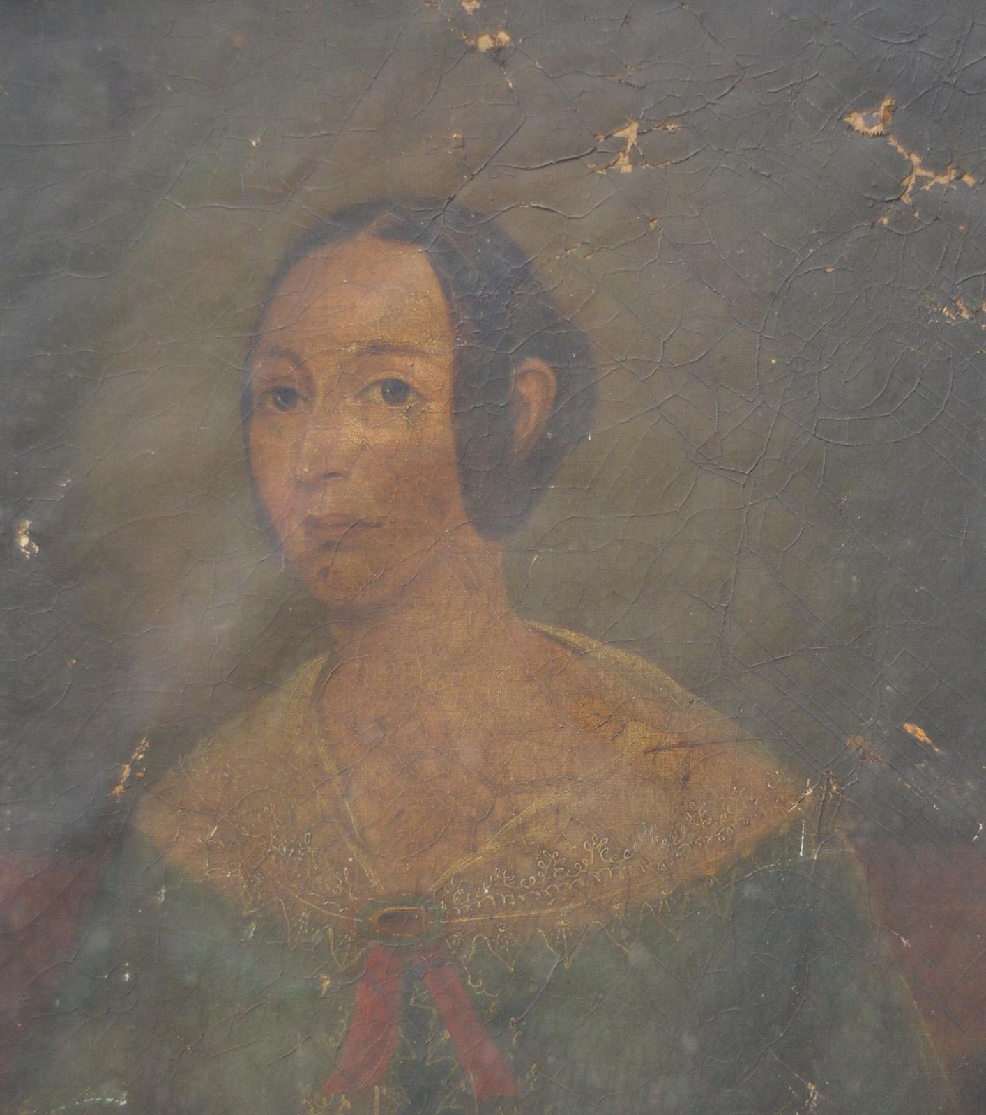 Naive Oil Painting, Portrait Of A Girl. C.1820 photo Art