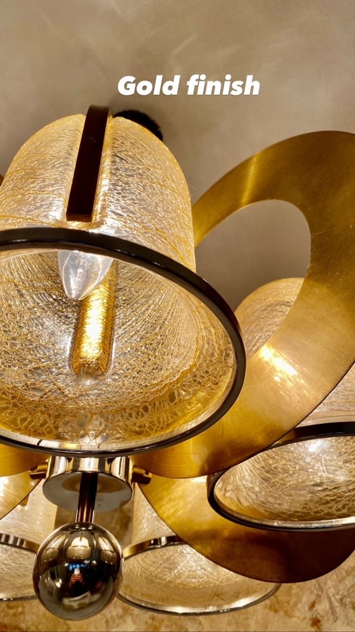 Venini Chandelier 4 Large Glass Murano Gold Finish photo for sale