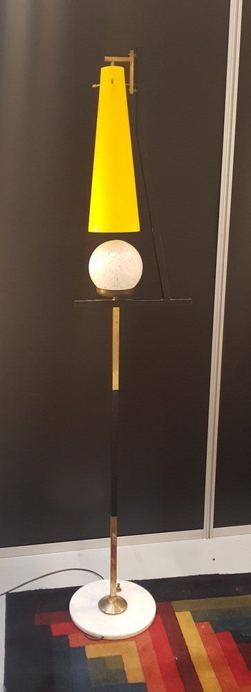 Italian Floor Lamp With Murano Glass Lampshade And Marble Base