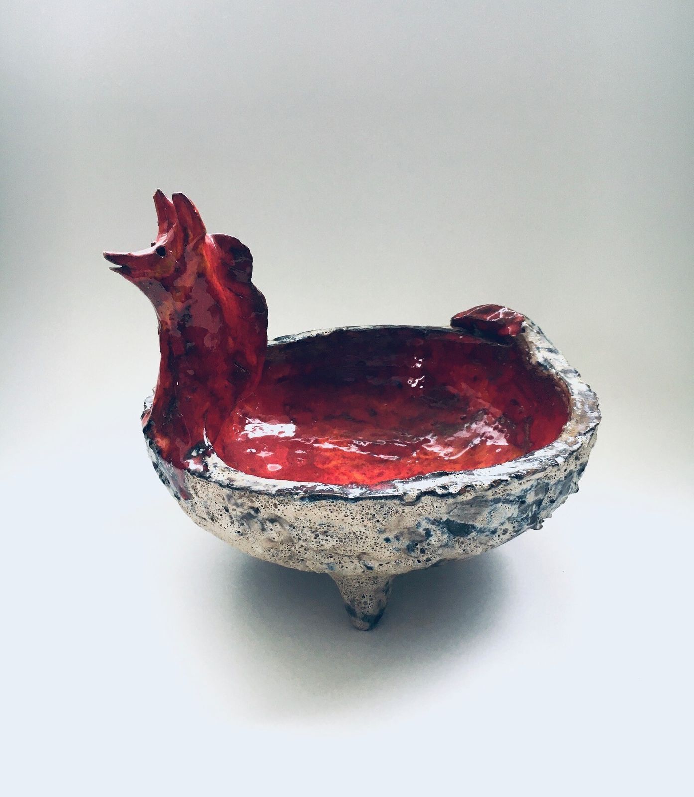 Midcentury Art Ceramic Mystical Figural Dish, Belgium 1960's