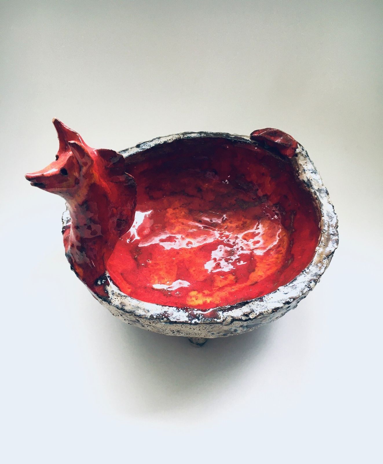 Midcentury Art Ceramic Mystical Figural Dish, Belgium 1960's photo for sale