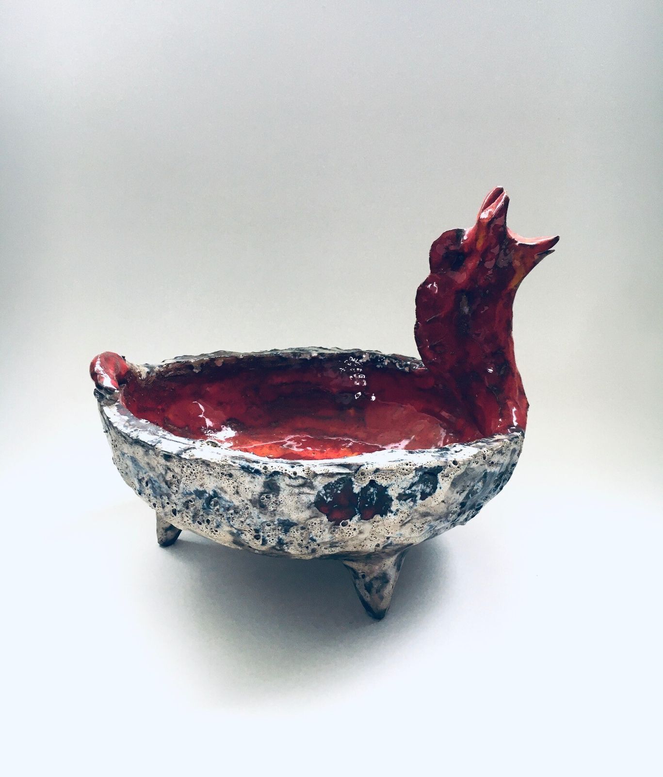 Midcentury Art Ceramic Mystical Figural Dish, Belgium 1960's photo Home Decor