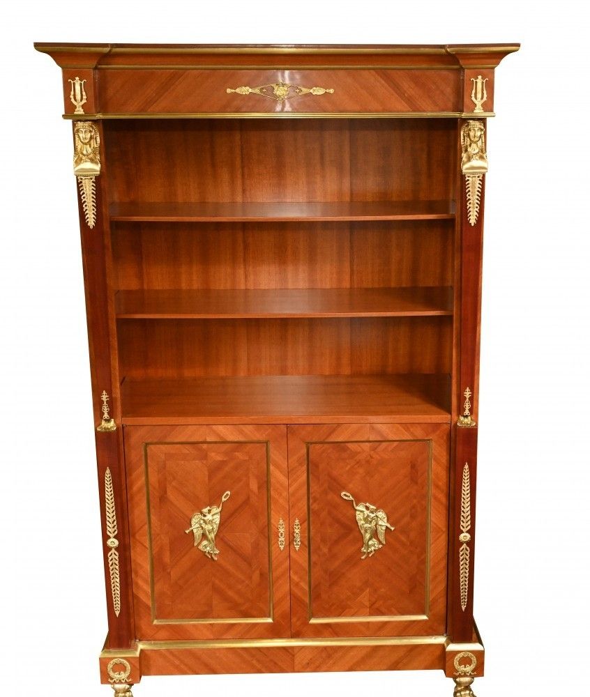 French Empire Bookcase Walnut Open Front Cabinet photo Furniture