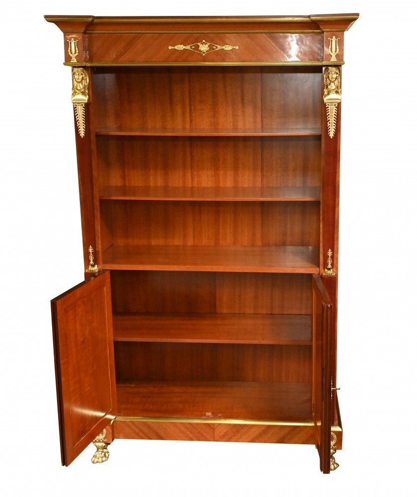 photo vinterior French Empire Bookcase Walnut Open Front Cabinet