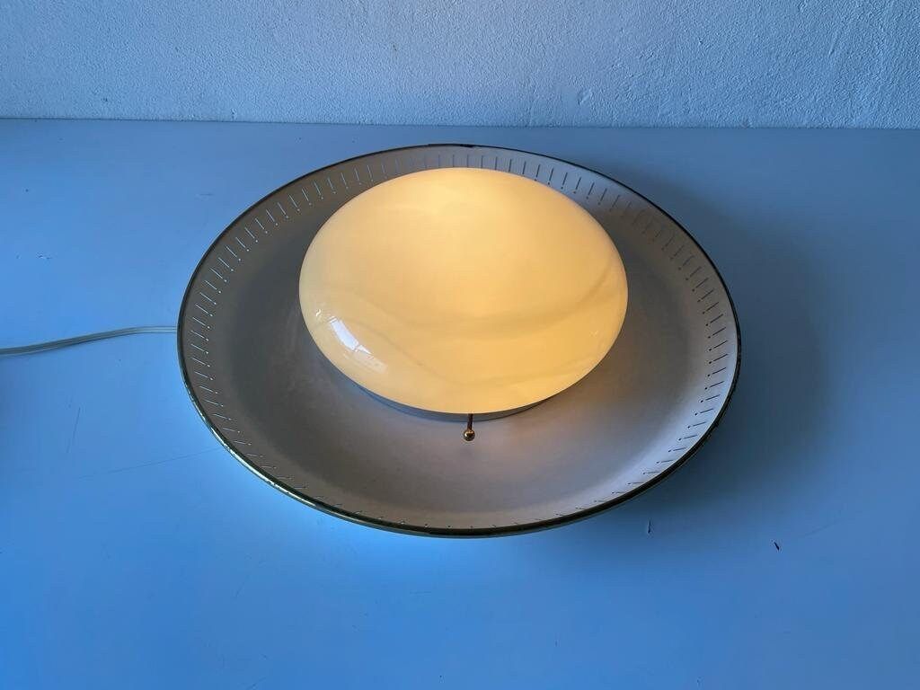 Mid Century Design Brass Disc And Art Deco Glass Flush Mount Light Or Sconce By Hillebrand, 1950s, Germany photo furniture