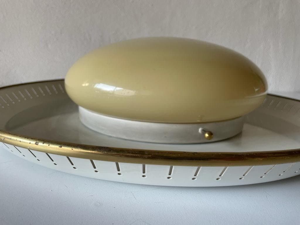 Mid Century Design Brass Disc And Art Deco Glass Flush Mount Light Or Sconce By Hillebrand, 1950s, Germany photo buy