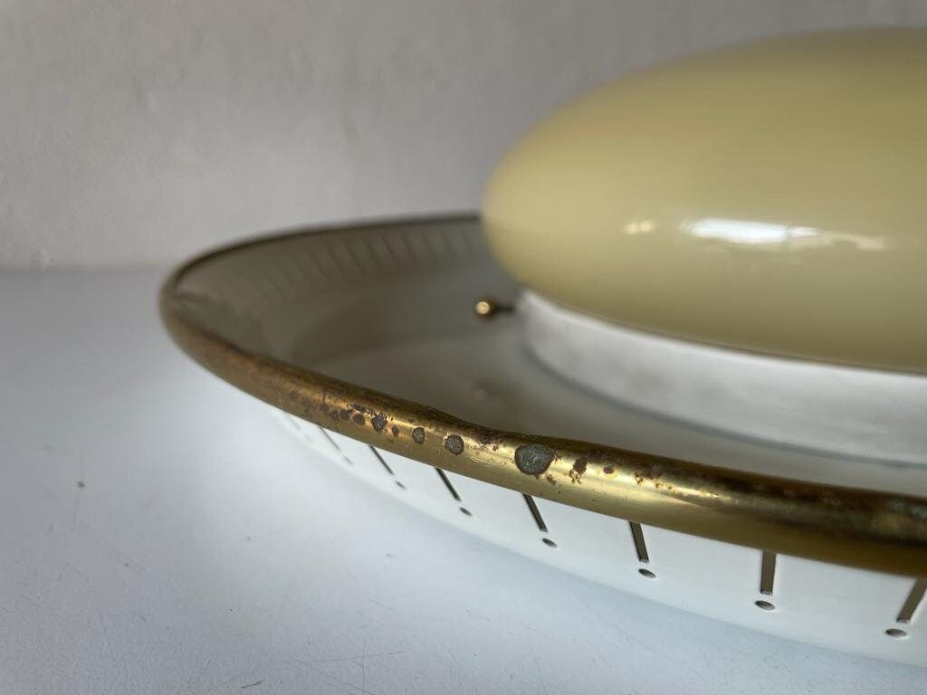 Mid Century Design Brass Disc And Art Deco Glass Flush Mount Light Or Sconce By Hillebrand, 1950s, Germany photo vintage