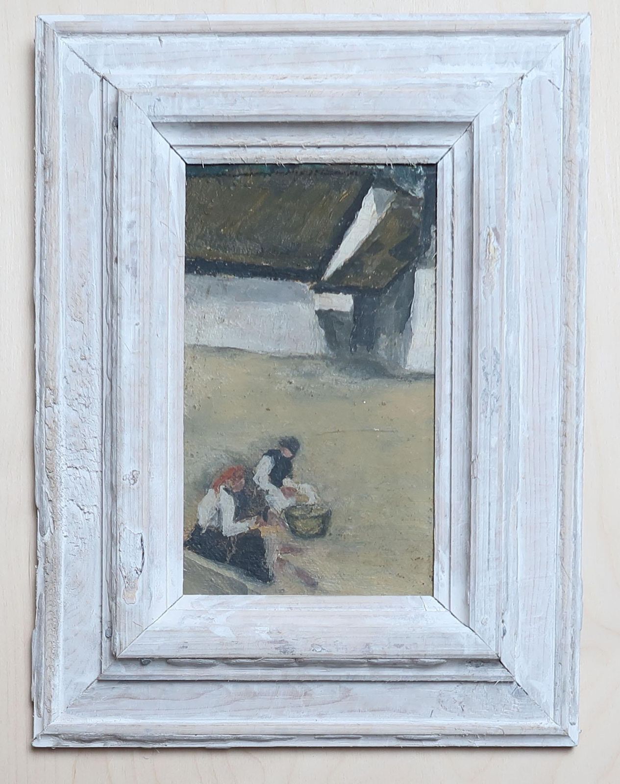 Rustic Figures In A Farmyard, In The Manner Of Jack Kampmann, C.1950. photo for sale