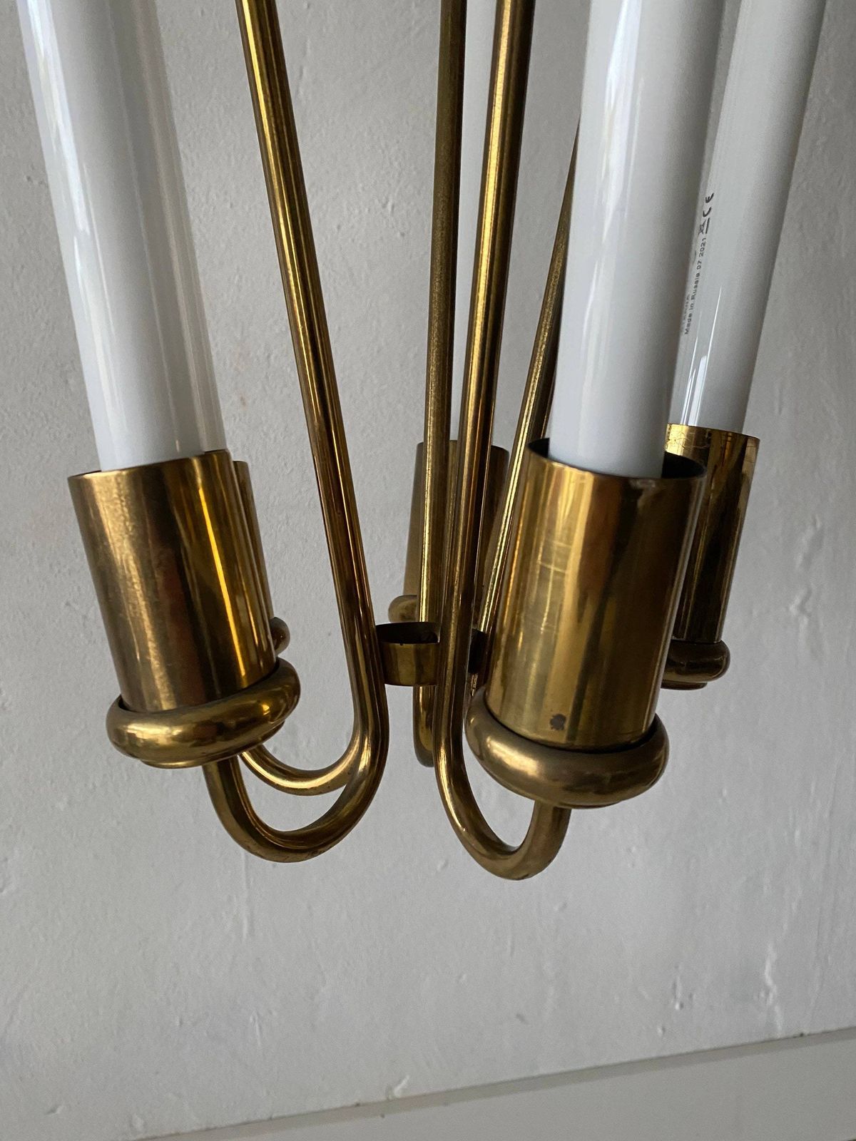 German Brass Art Deco Bauhaus Chandelier By Kaiser & Co. With Five Fluorescent Tubes, 1930s, Germany photo 6922.92