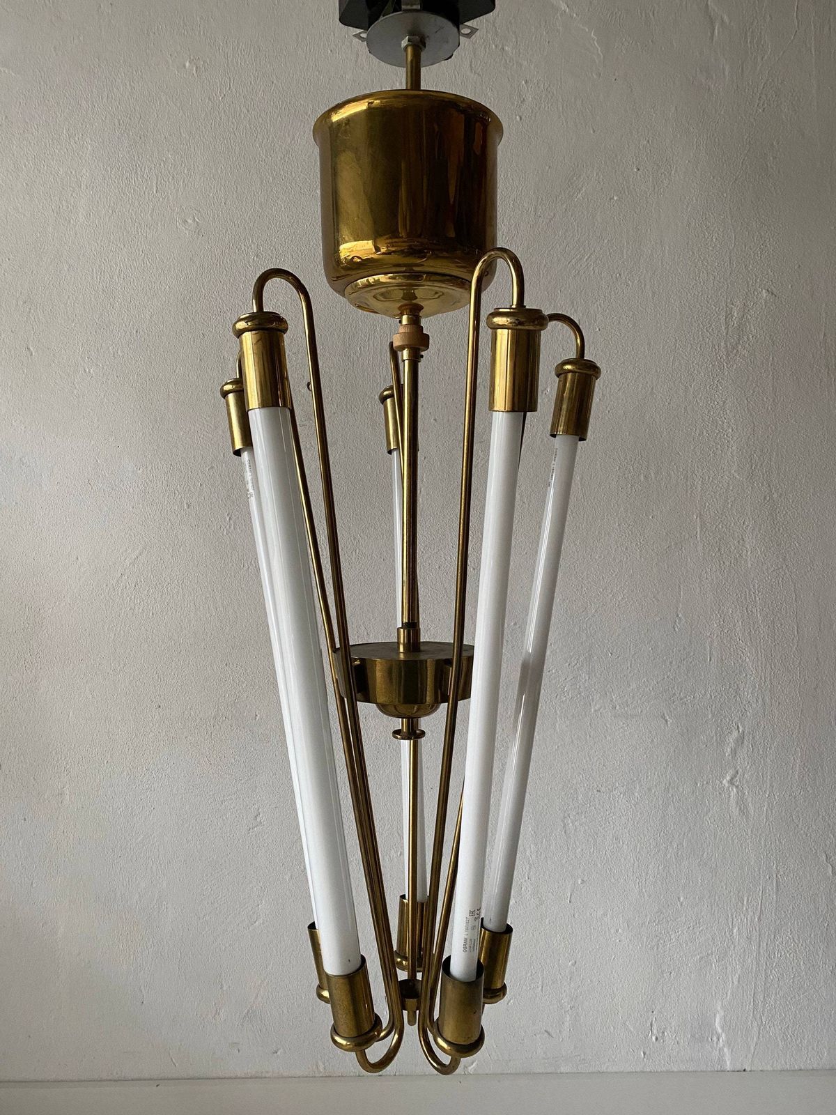 photo furniture German Brass Art Deco Bauhaus Chandelier By Kaiser & Co. With Five Fluorescent Tubes, 1930s, Germany