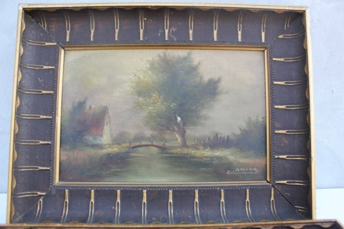 Set Of Two Original Landscape Oil Paintings Signed By Artist In Rich Ornate Frames Wall Hanging photo vinterior