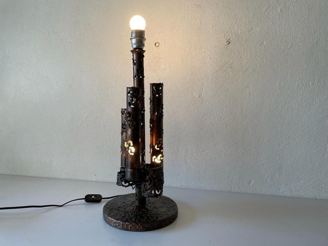 Italian Rare 4 Tubes Brutalist Design Heavy Table Lamp, 1960s, Italy photo Lighting