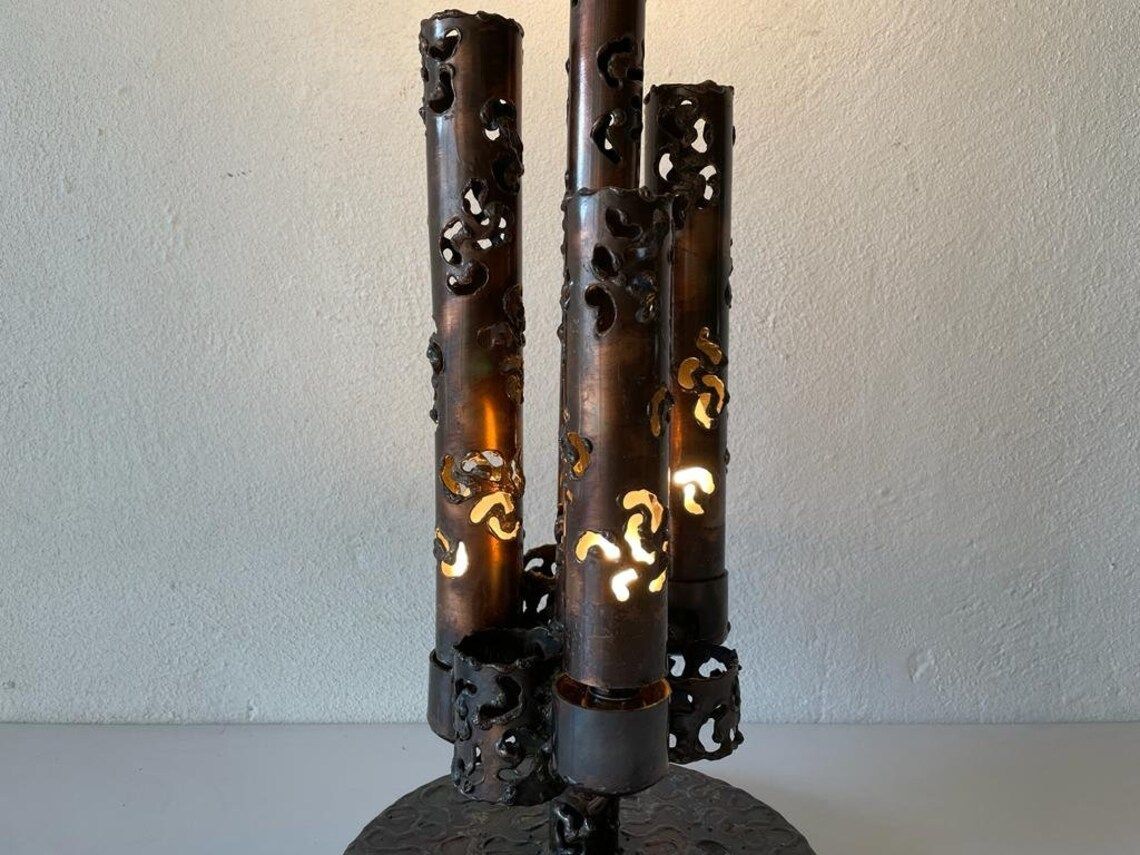 Italian Rare 4 Tubes Brutalist Design Heavy Table Lamp, 1960s, Italy photo 1471.88