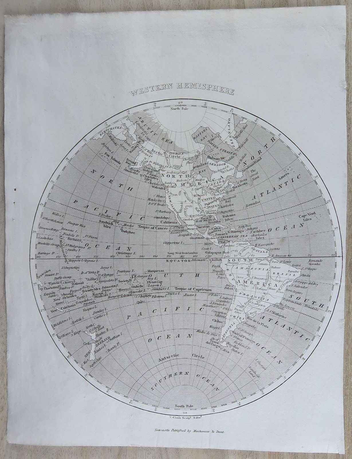 Original Antique Map Of The World By Thomas Clerk, 1817 photo furniture
