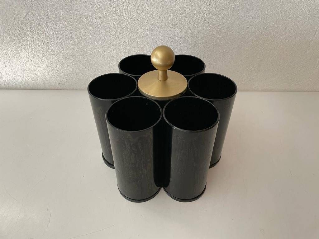 Black Plastic 6 Slot Pop Art Bottle Stand, 1970s