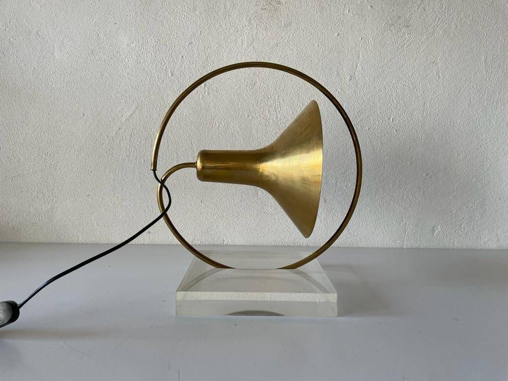 Italian Brass & Lucite Trumpet Design Table Lamp, 1960s, Italy photo furniture