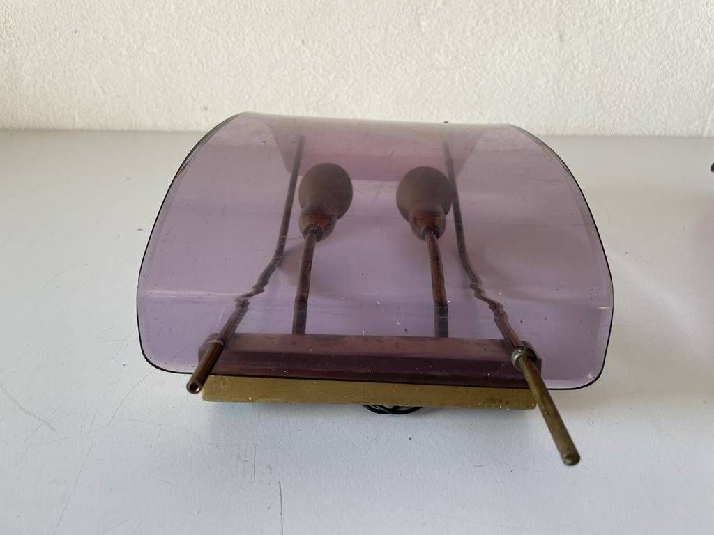 Italian Rare Purple Lucite And Brass Pair Of Sconces, 1950s, Italy photo Lighting