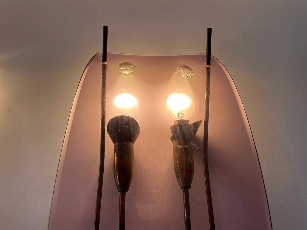 Italian Rare Purple Lucite And Brass Pair Of Sconces, 1950s, Italy photo vinterior