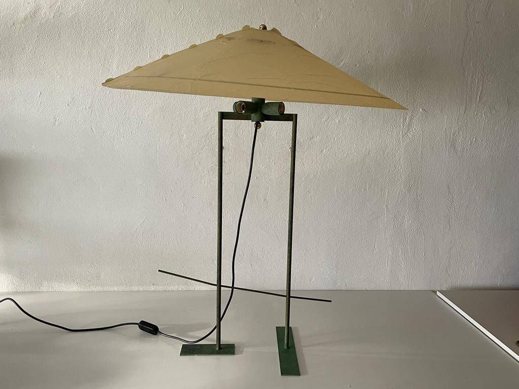 Exclusive Cocoon Plastic Paper And Green Metal Body Industrial Table Lamp, 1950s