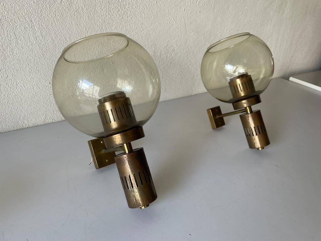 Mid Century Modern Smoke Glass Pair Of Sconces, In Style Of Stilnovo, 1960s, Italy photo Lighting