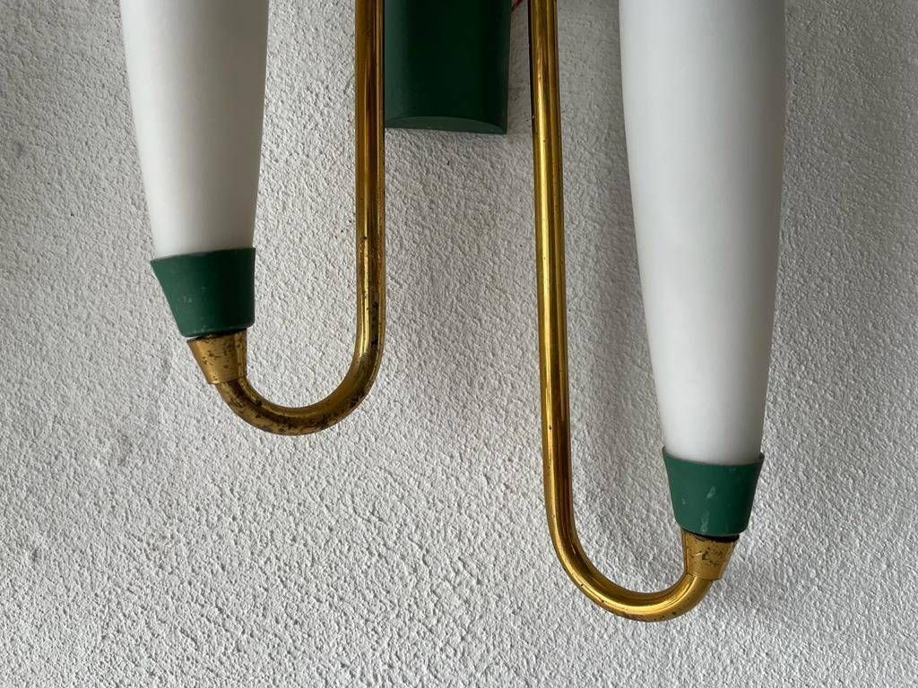 Mid Century Double Long Opal Glass & Green Metal Single Sconce, 1960s, Italy photo buy
