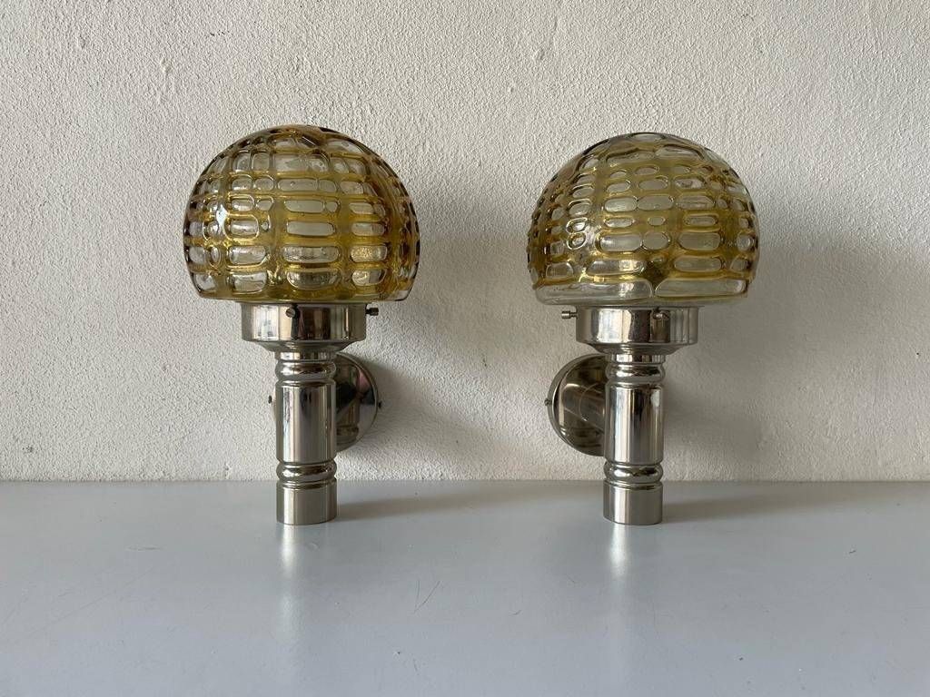 Rare Hand Blown Glass And Chrome Pair Of Sconces By Doria, 1960s, Germany photo 882.88
