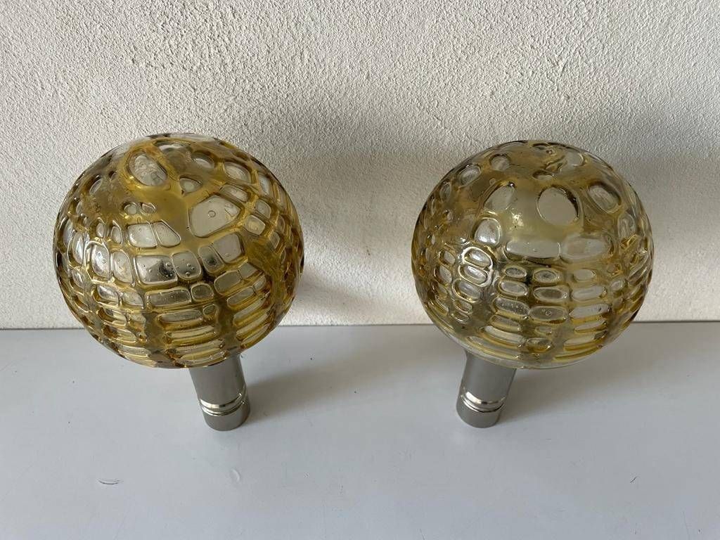 Rare Hand Blown Glass And Chrome Pair Of Sconces By Doria, 1960s, Germany photo buy