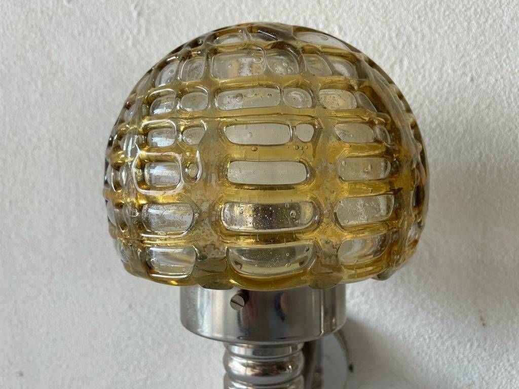 Rare Hand Blown Glass And Chrome Pair Of Sconces By Doria, 1960s, Germany photo vintage