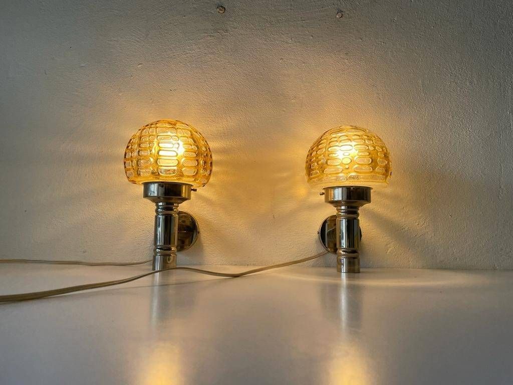 photo for sale Rare Hand Blown Glass And Chrome Pair Of Sconces By Doria, 1960s, Germany