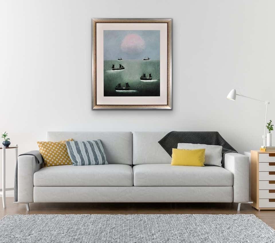 Joan Gillchrest 1918 To 2008. Cornish Fishing Boats At First Light. Framed Oil Painting. Cornwall Coastal Seascape. Nautical Scene. photo 16995.0