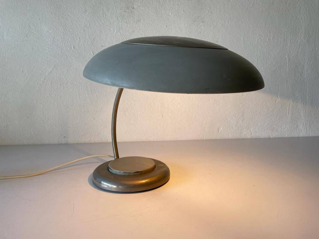 Grey Metal Industrial Desk Lamp, Bauhaus Style, 1960s, Germany photo for sale