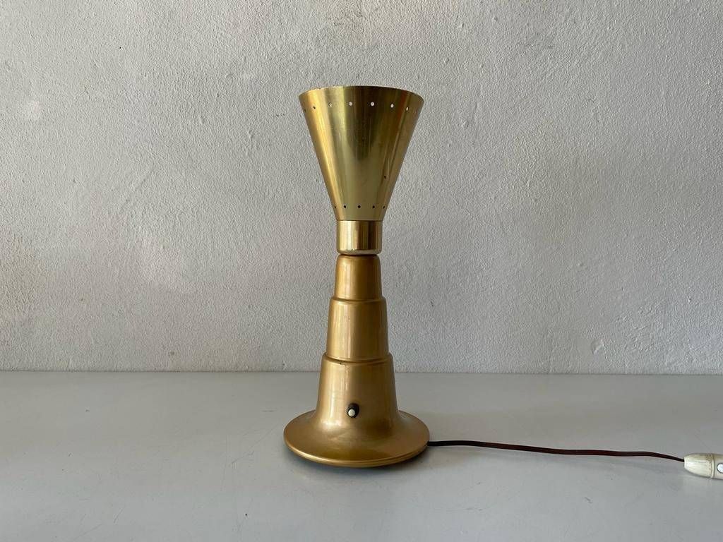 Mid Century Gold Conical Design French Table Lamp, 1950s, France photo furniture