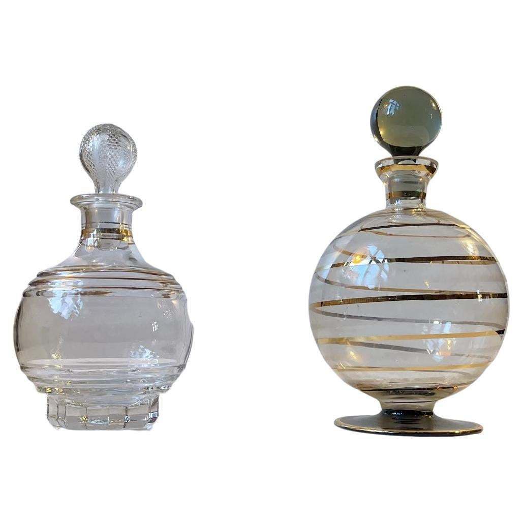 Spherical Italian Decanters In Striped Glass, Set Of 2
