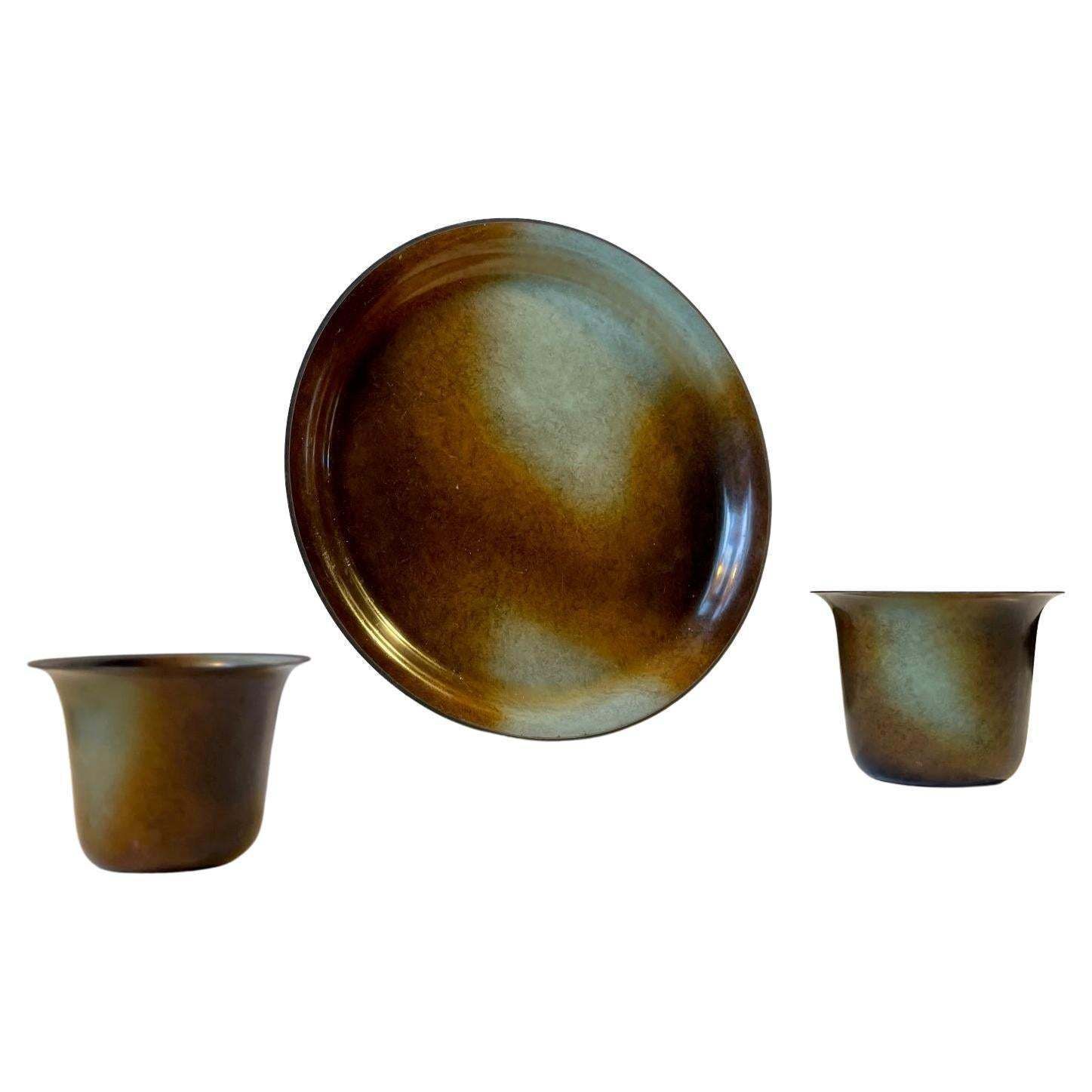Art Deco Bronze Tray & Vessels By Bernhard Linder For Metalkonst, 1930s