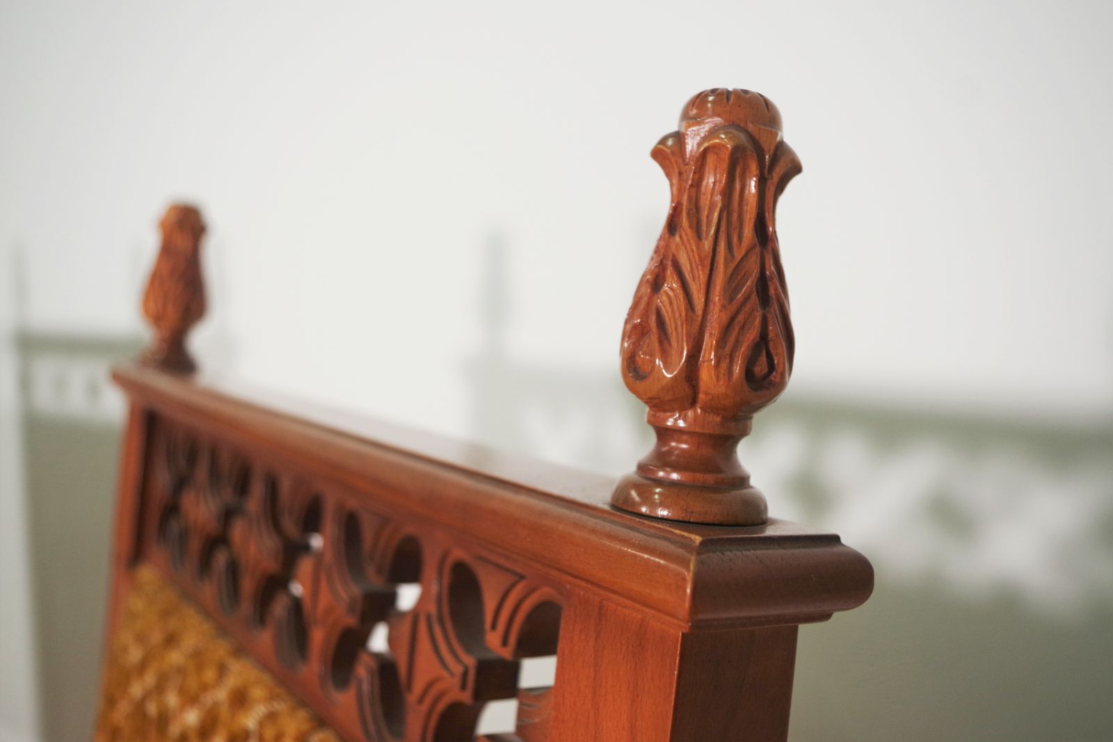 Carved And Turned Wooden Chairs And Decorated Velvet Seat, 70s photo for sale