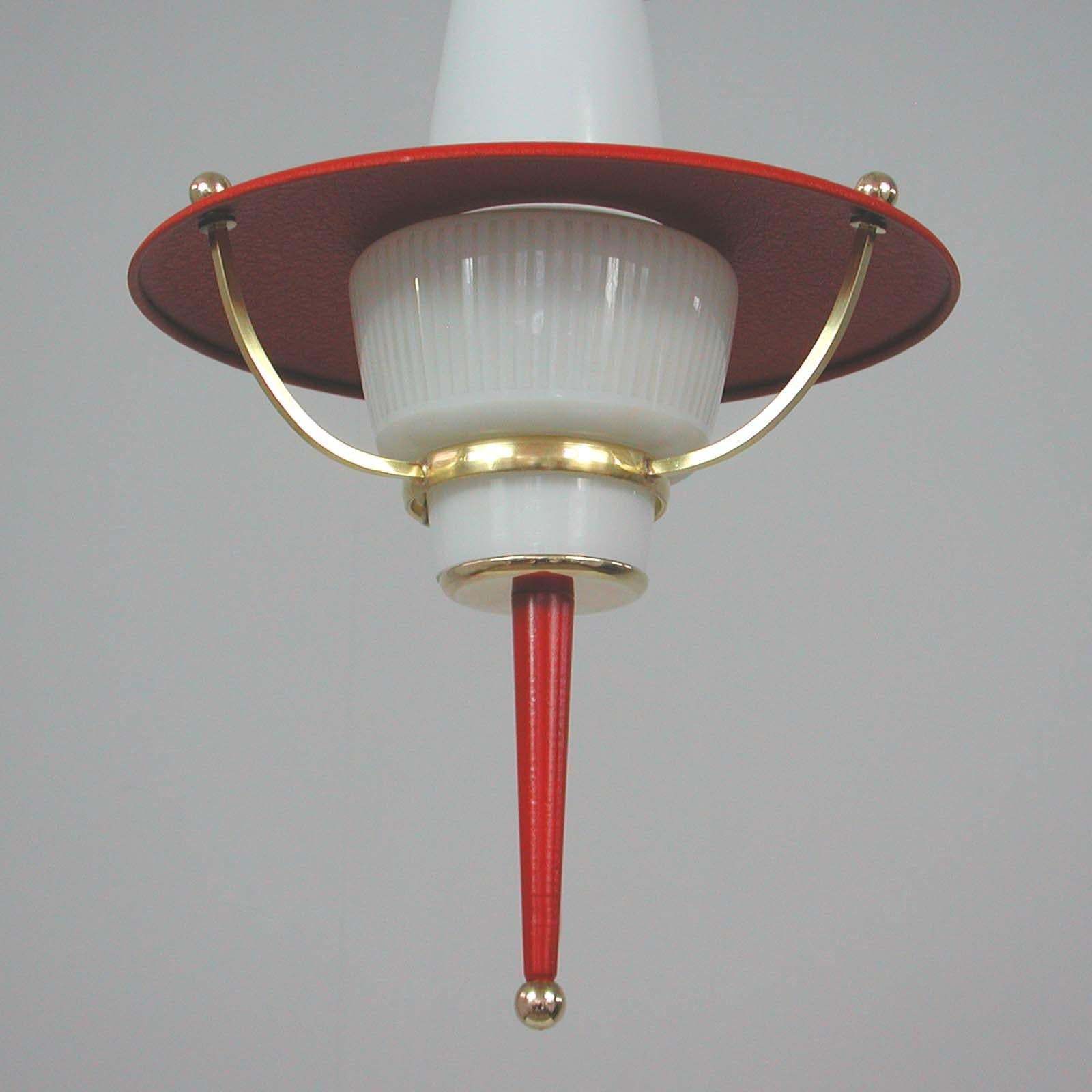 photo vintage Modernist 1950s Italian Red Lantern, Milk Glass & Brass