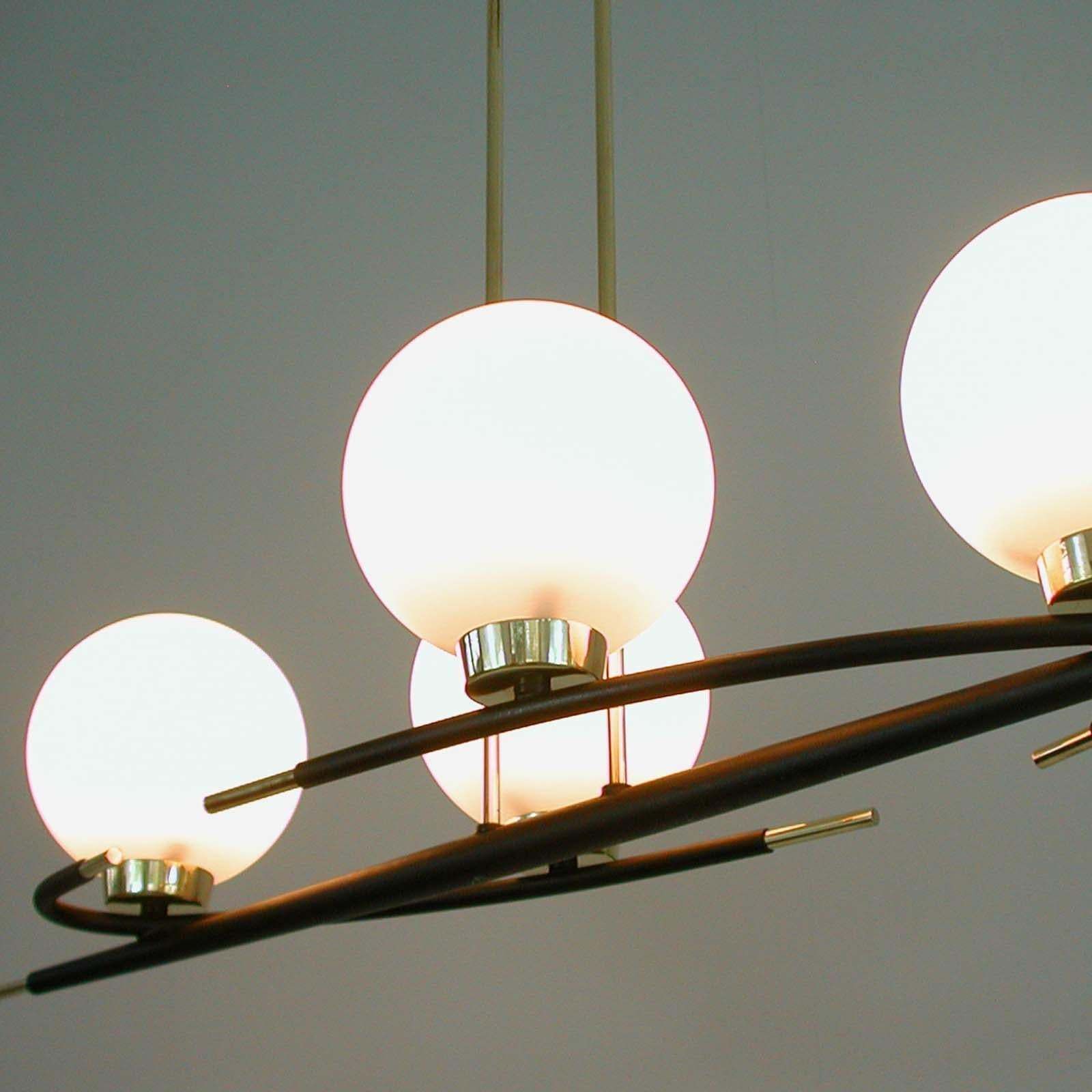 French Maison Arlus Brass And Opaline Glass Chandelier, 1960s photo 2064.0