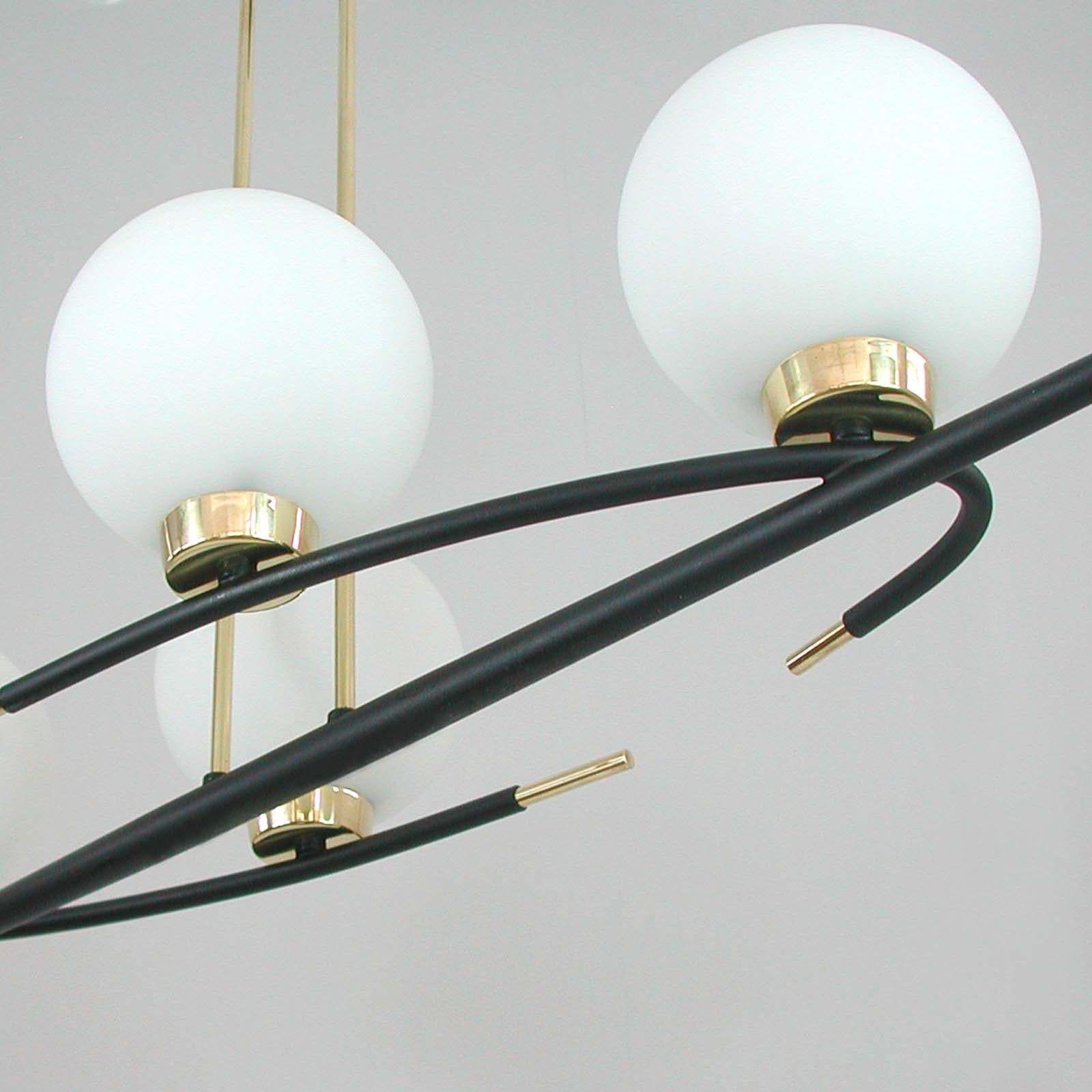 photo furniture French Maison Arlus Brass And Opaline Glass Chandelier, 1960s