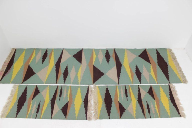 Set Of Three Geometric Modernist Carpets In Style Of A. Kybal photo Textiles