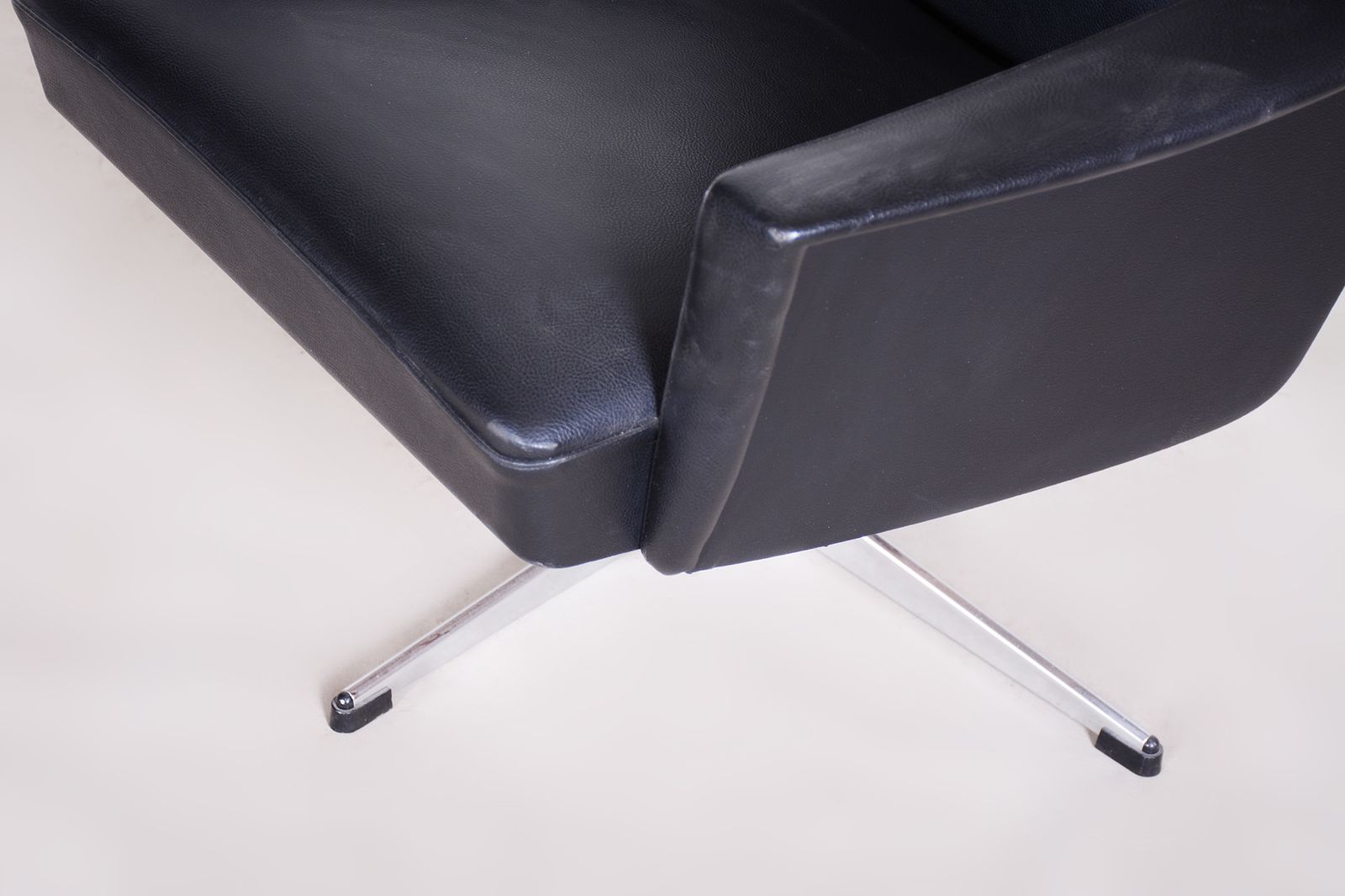 photo for sale Vegan Leather Bauhaus Swivel Chair With Foot Stool. Made In 1960s Czechia