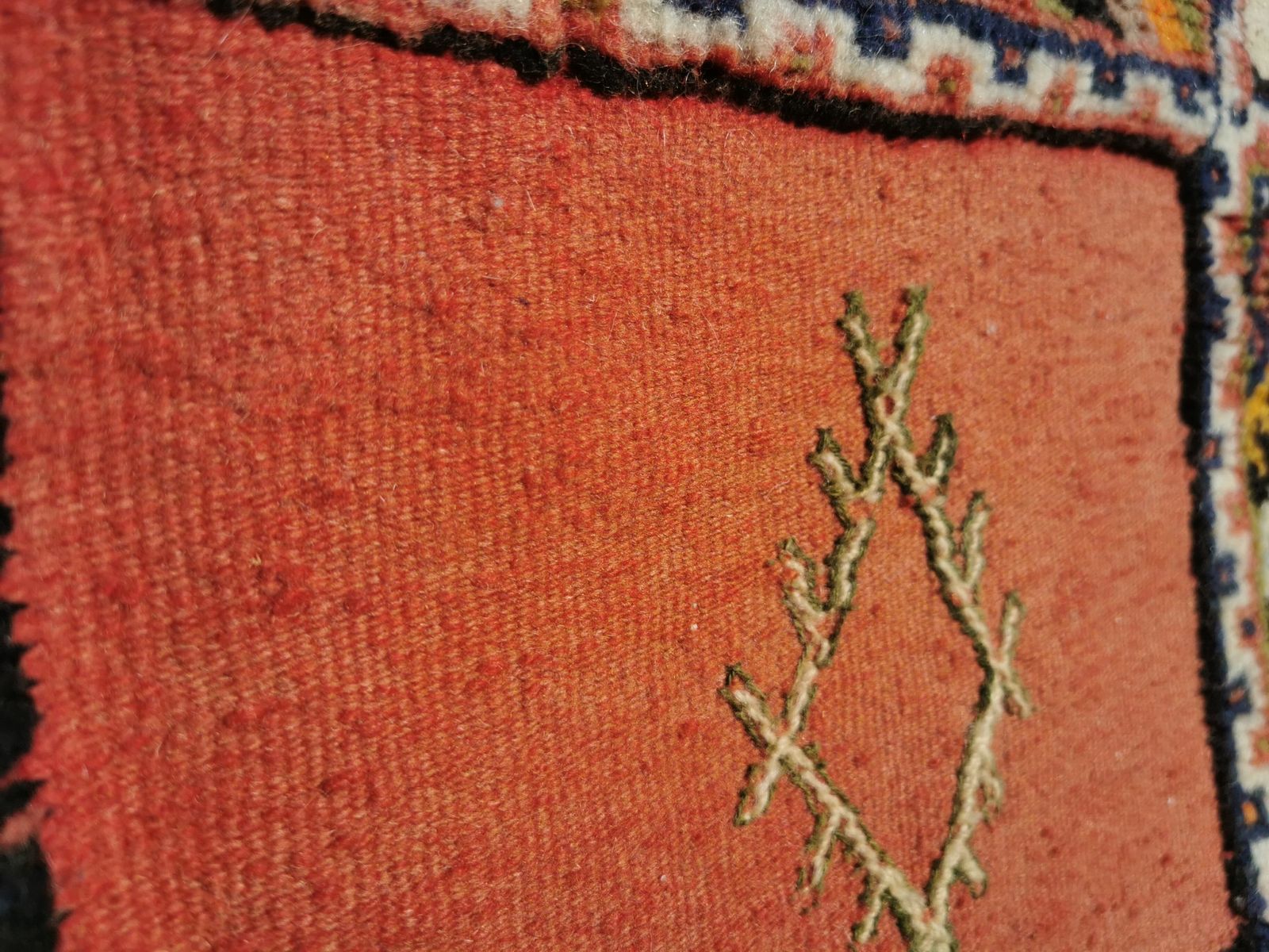 Textiles Vibrant Moroccan Square Berber Rug Hand Woven Camel Hair. photo